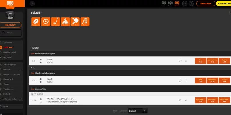 888 Sport Livewetten